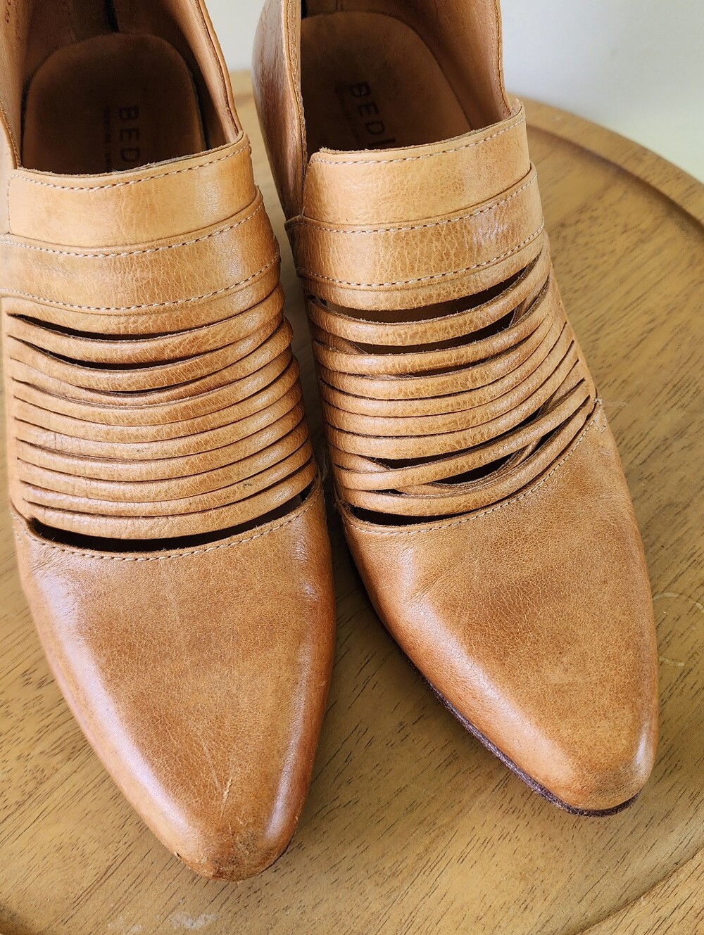 Bed Stu Trough Tan Leather Cutout Block Heel Booties - Picture 3 of 13